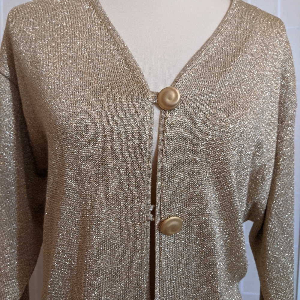 Vintage gold knit long cardigan sweater S - Picture 7 of 9